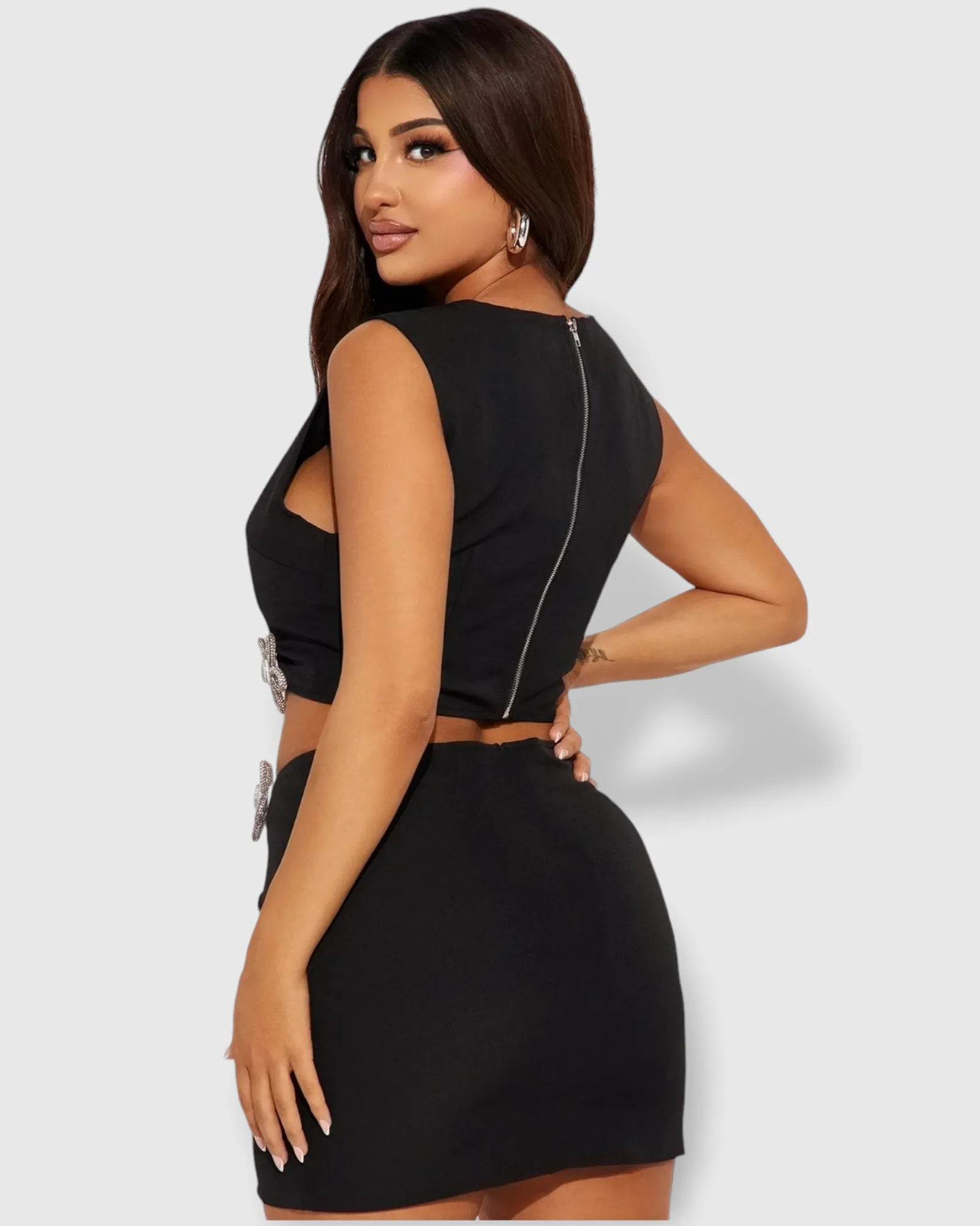 Nigth Out Vibes Bodycon 2 Piece Skirt Set Black