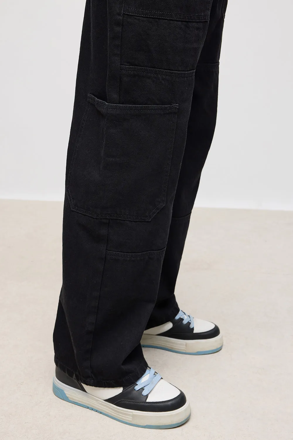 Noir Pocket Men's Cargo Jeans