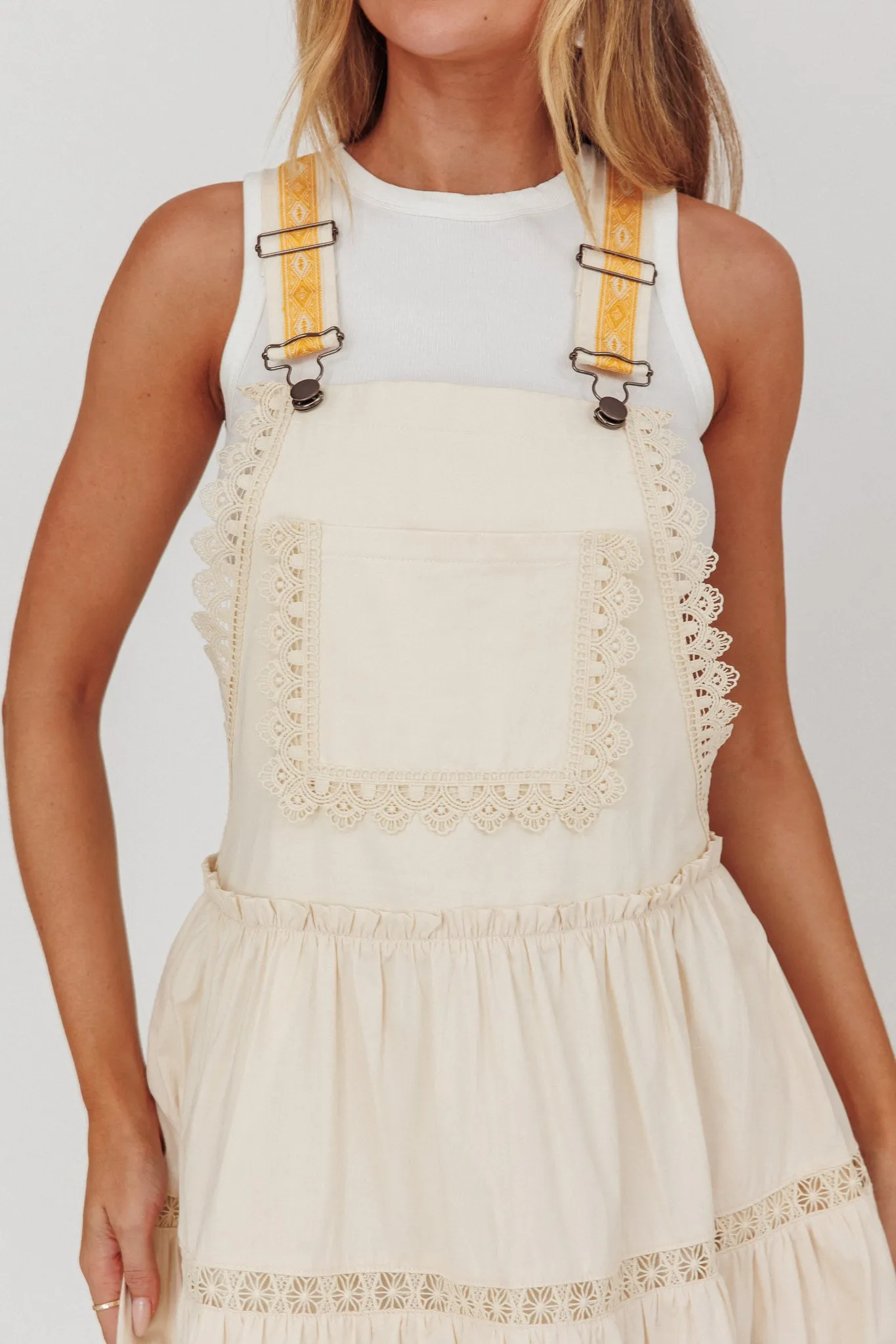 Odeyah Lace Trim Overall Dress Champagne