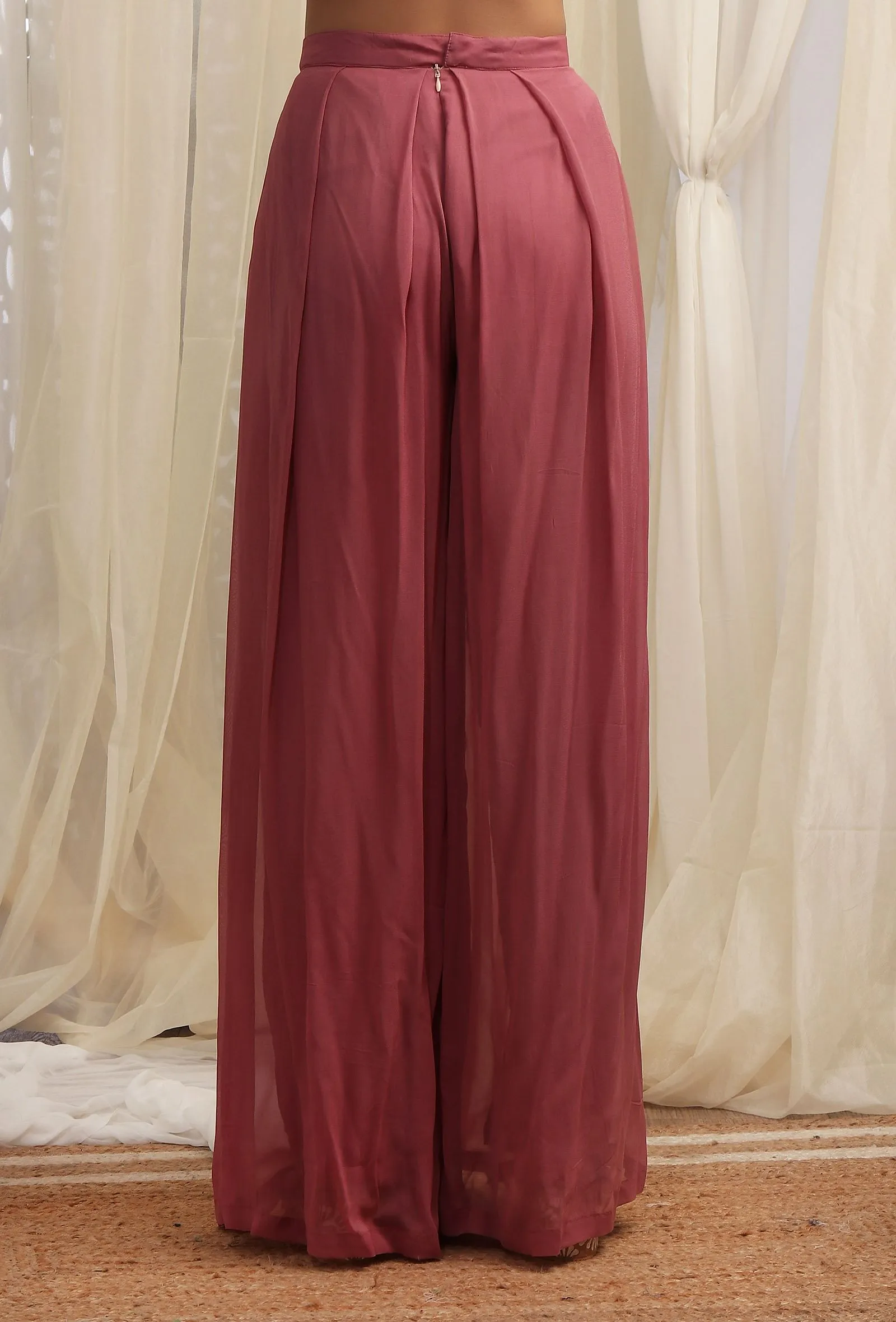 Opera Mauve Plain Georgette Flared Pants