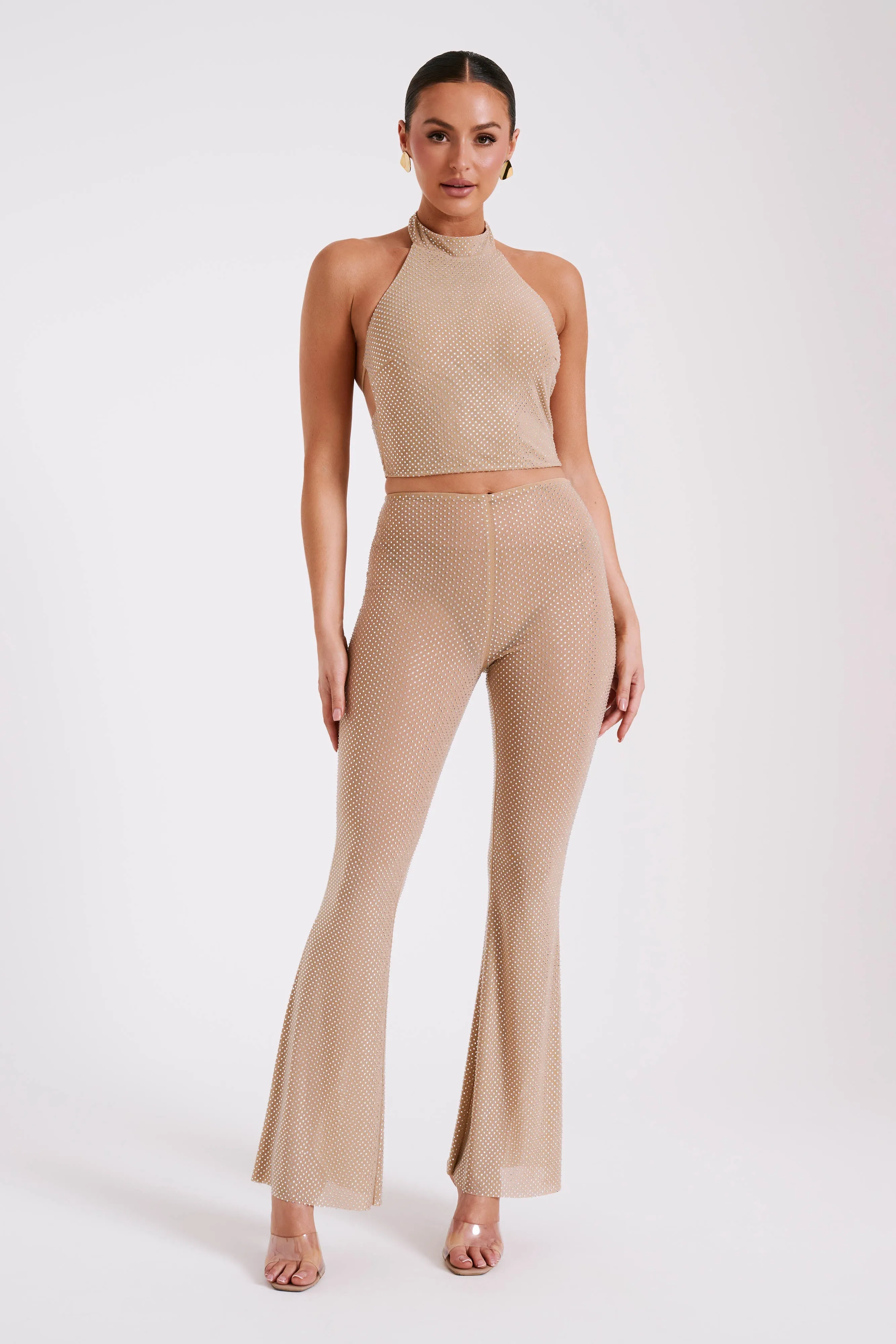 Ophelia Diamante Skinny Leg Pants - Nude