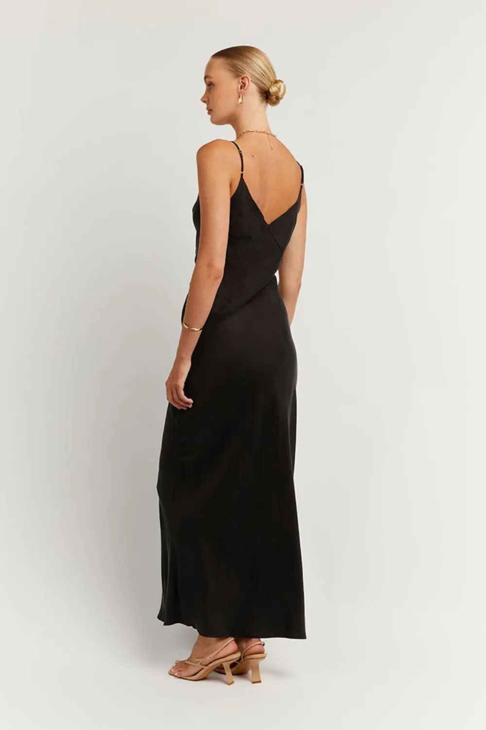 Pentagon Neckline Black Maxi Dress