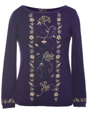 Plum Embroidered Jumper - S