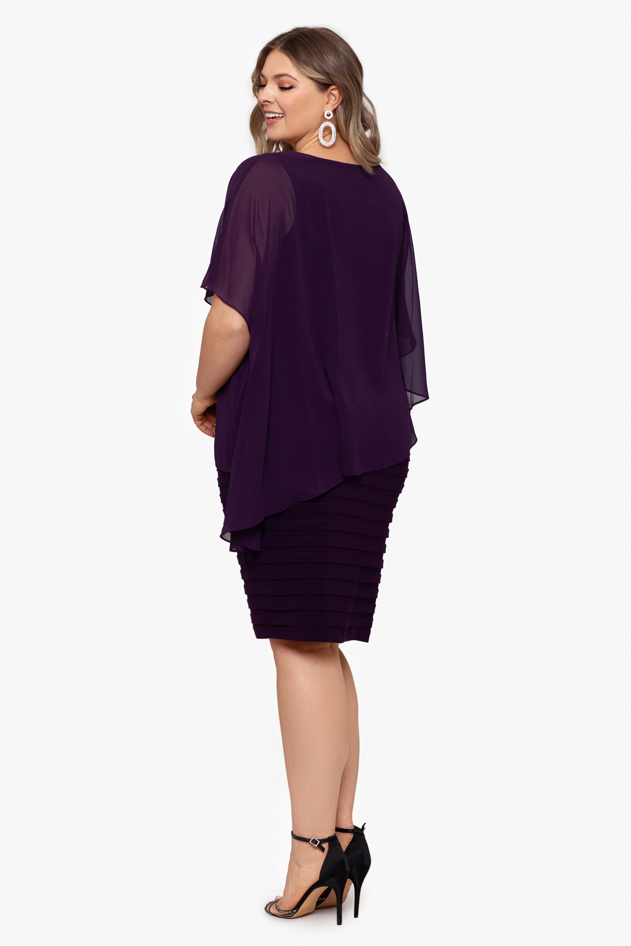 Plus "Charlotte" Short Chiffon Cape Scuba Crepe Shutter Dress