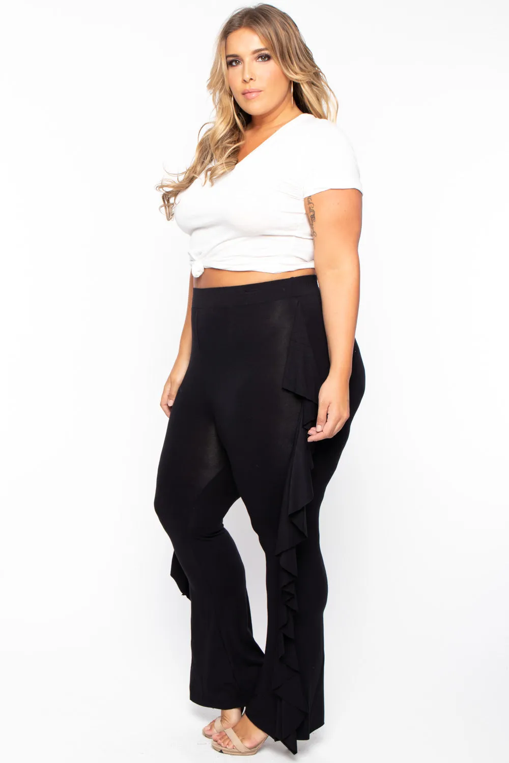 Plus Size Ava Ruffle Pants - Black