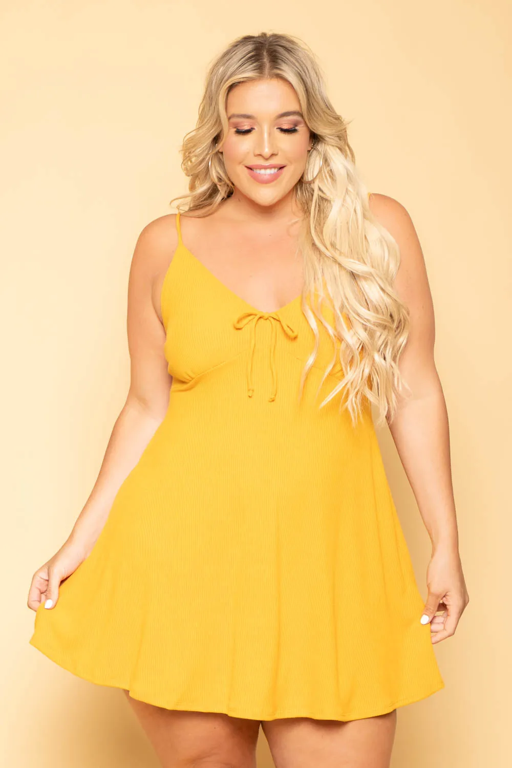 Plus Size Nina Skater Mini Dress - Mustard