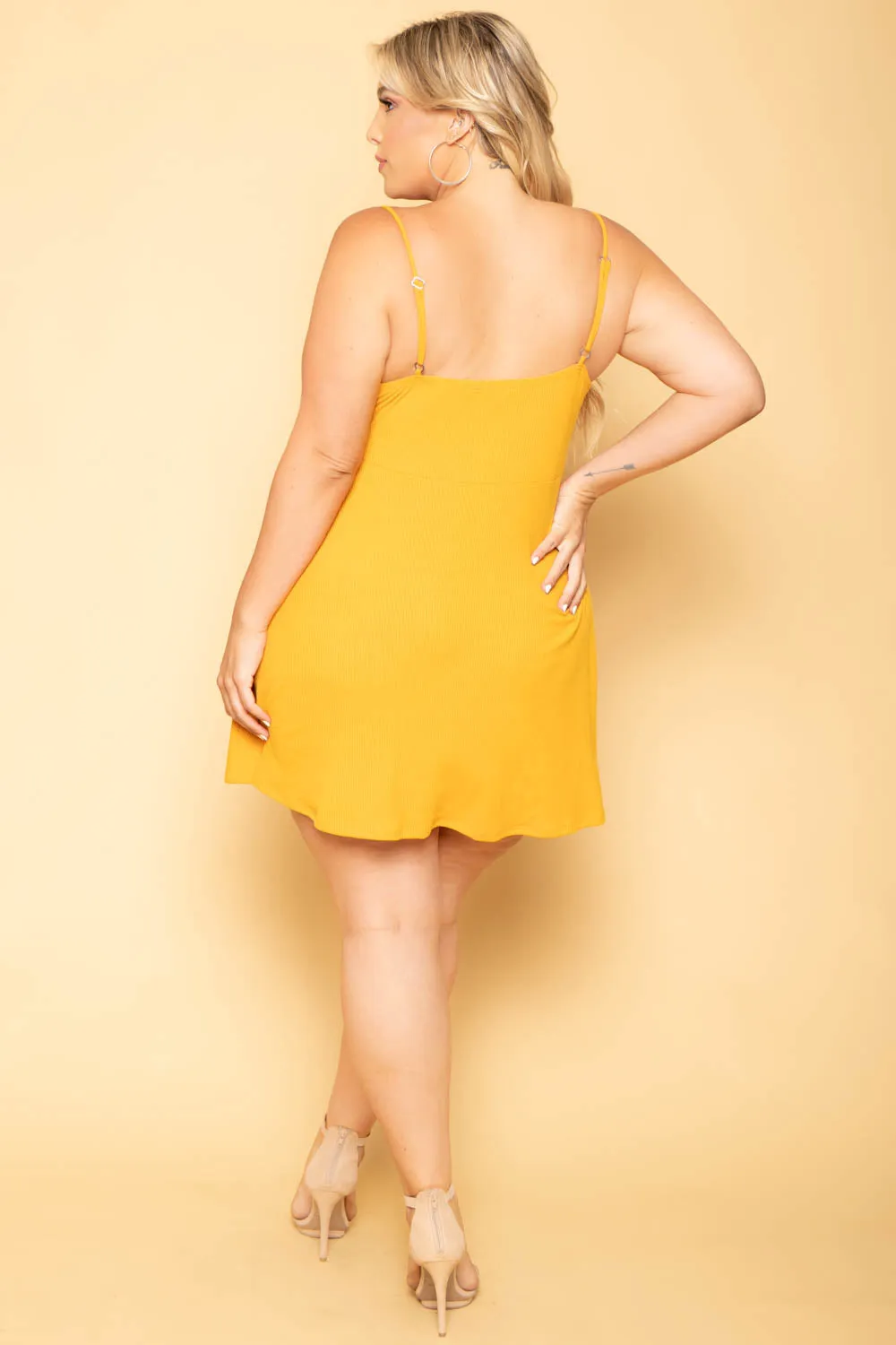 Plus Size Nina Skater Mini Dress - Mustard