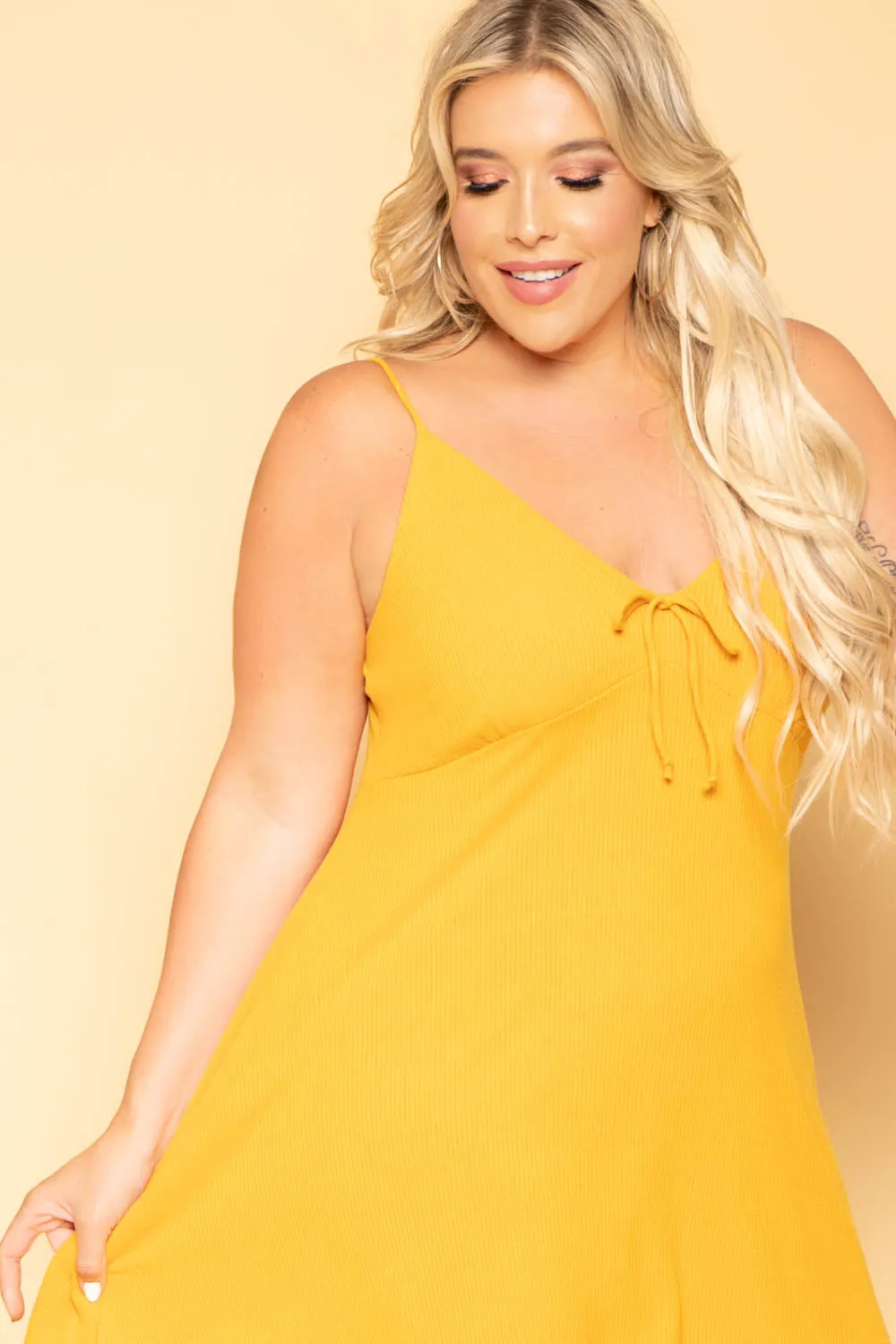 Plus Size Nina Skater Mini Dress - Mustard