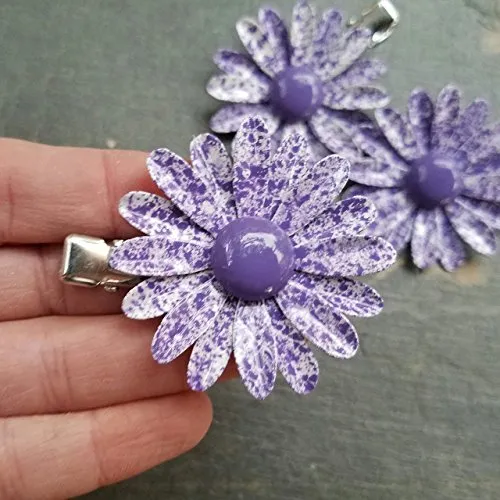 Purple Flower Hair Clip Paint on Brass