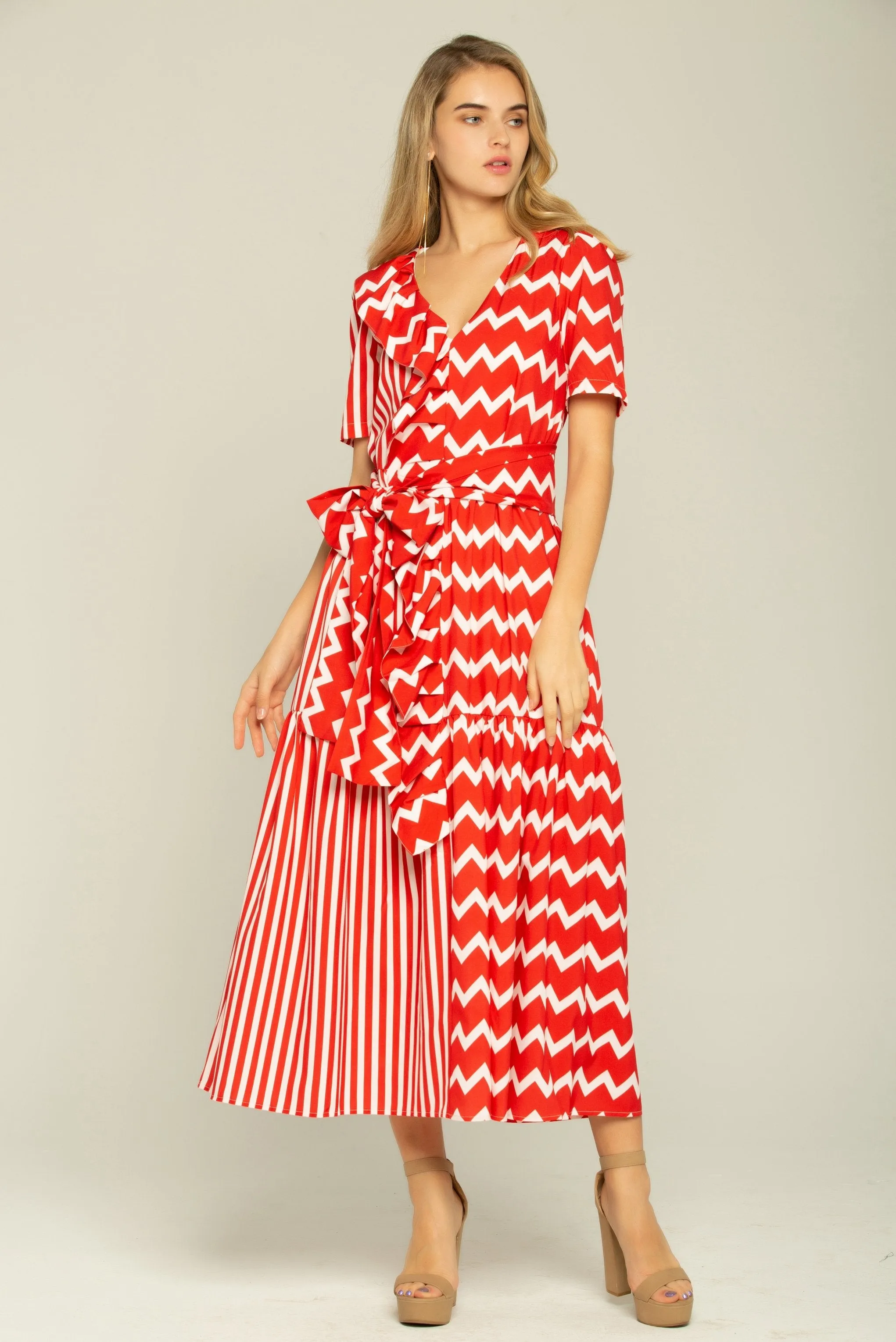 Red and White Stripes Layered Maxi Dress