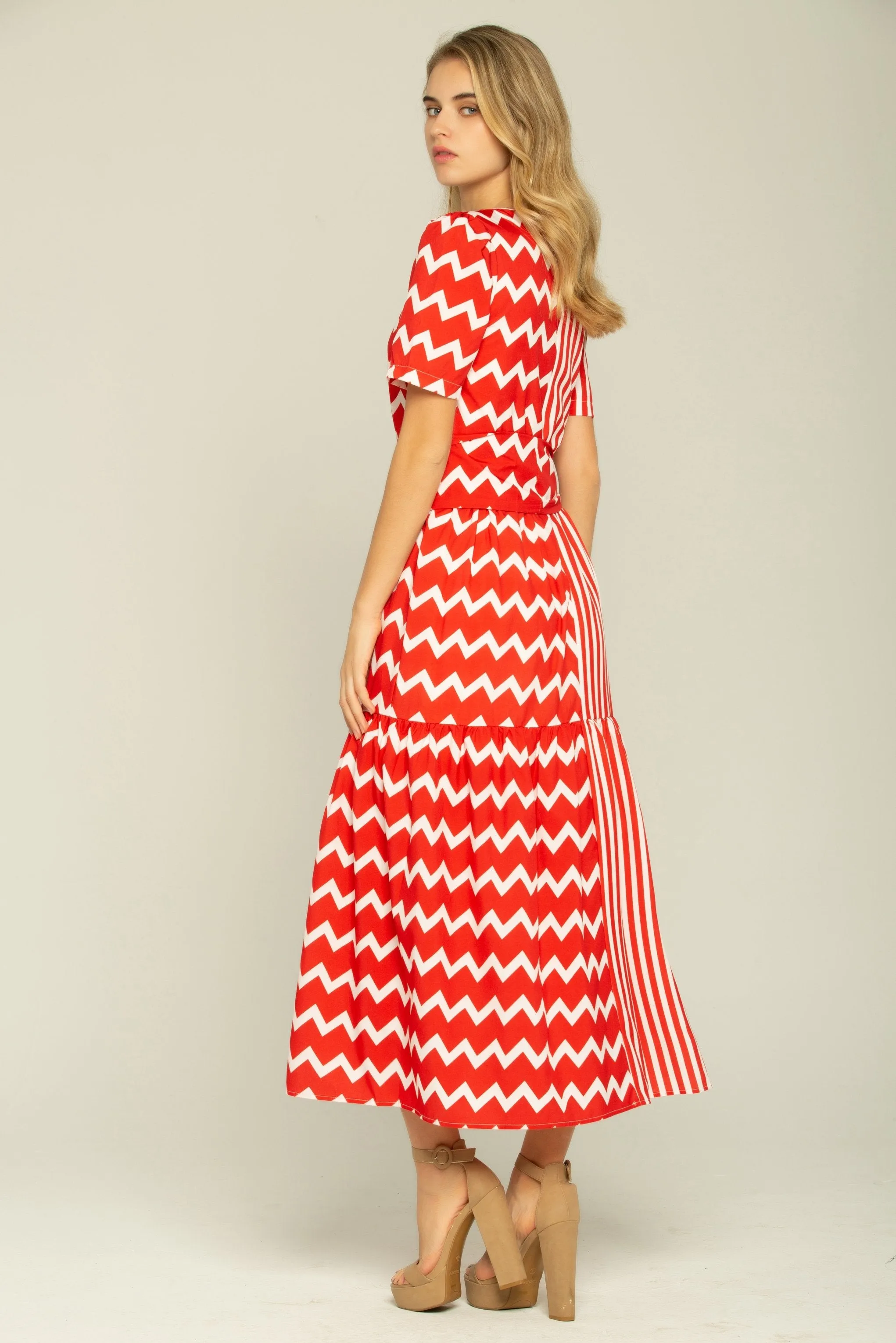 Red and White Stripes Layered Maxi Dress