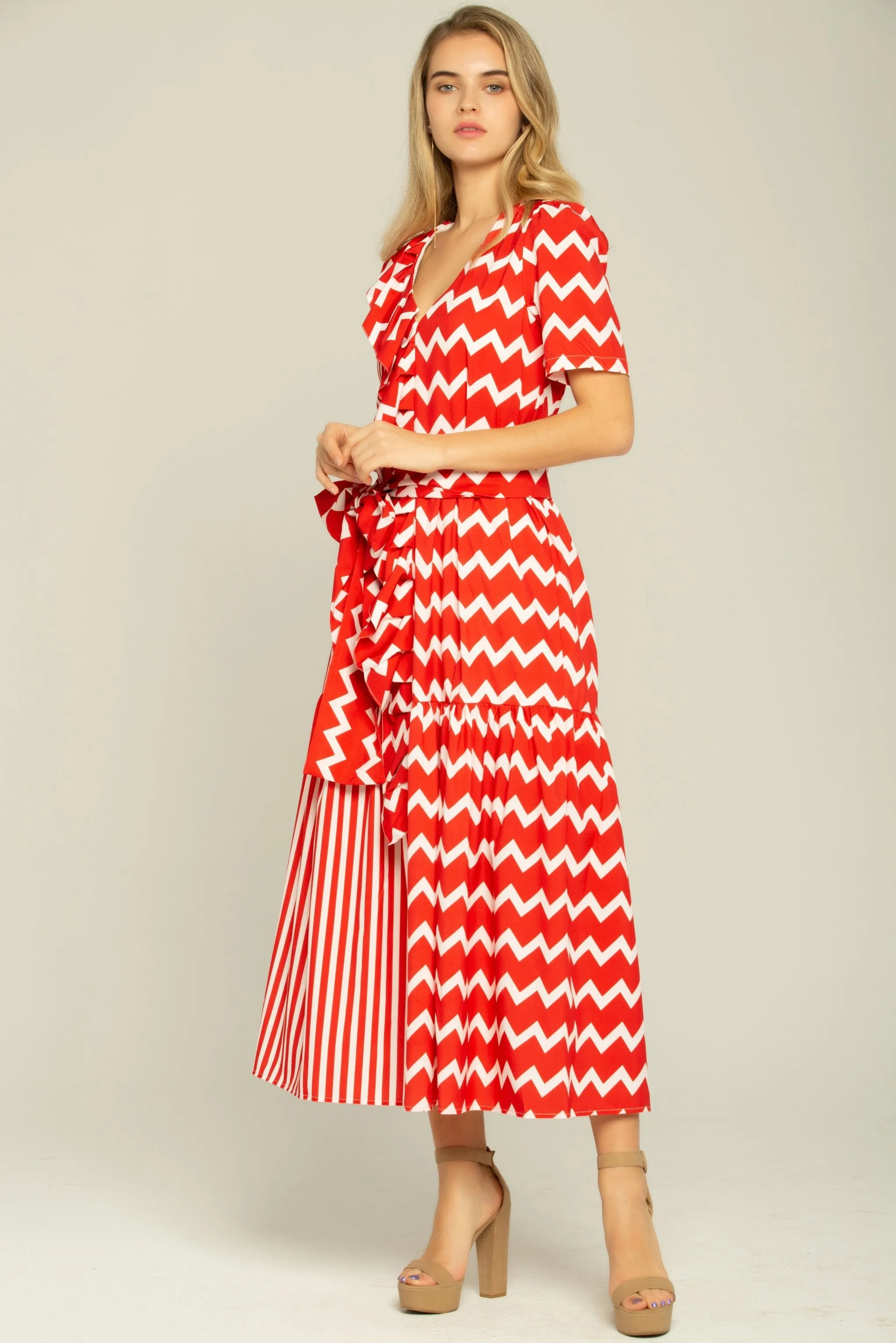 Red and White Stripes Layered Maxi Dress