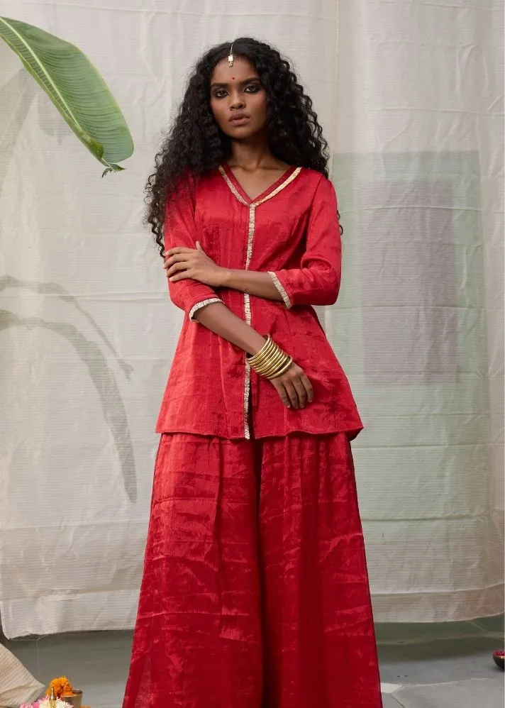 Red Dhara Flared Pants Bottom