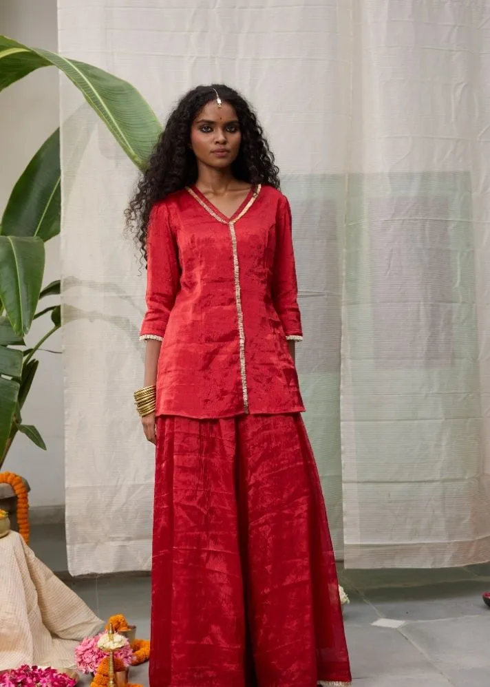 Red Dhara Flared Pants