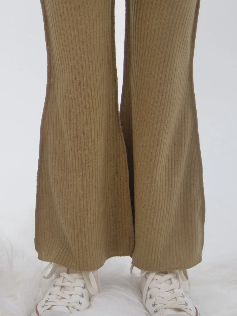 Rib Knit Flare Brown Pants