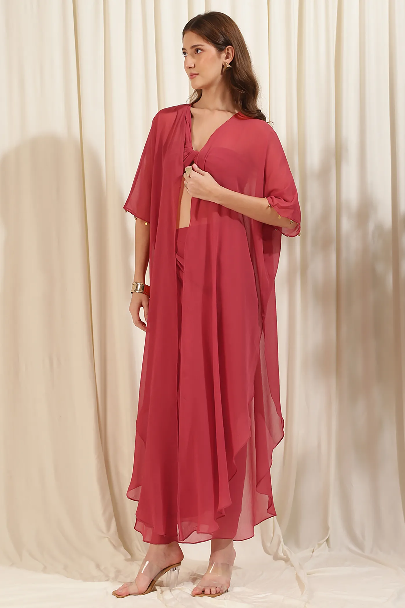 Rose Coral Chiffon Cape