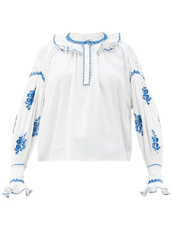 Ruffled Cotton-Gauze Blouse