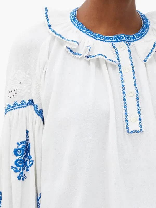 Ruffled Cotton-Gauze Blouse