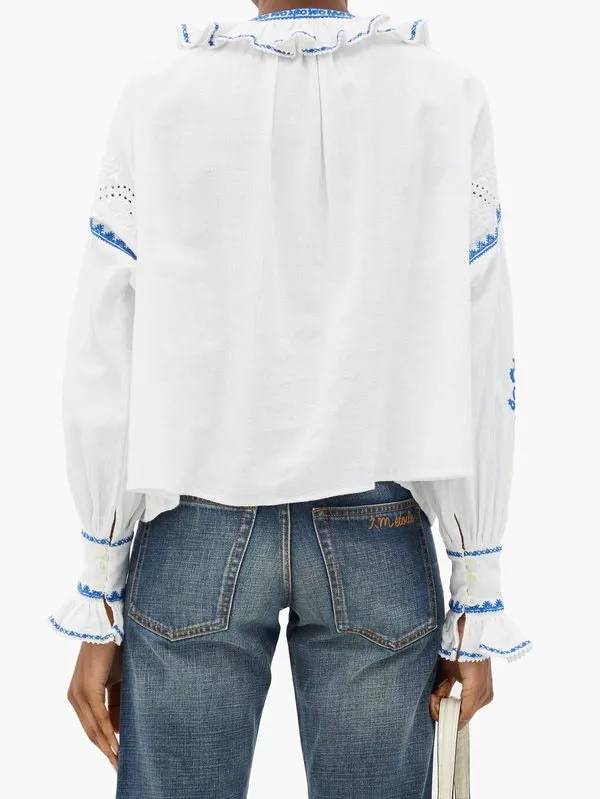 Ruffled Cotton-Gauze Blouse