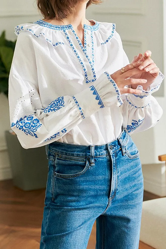 Ruffled Cotton-Gauze Blouse