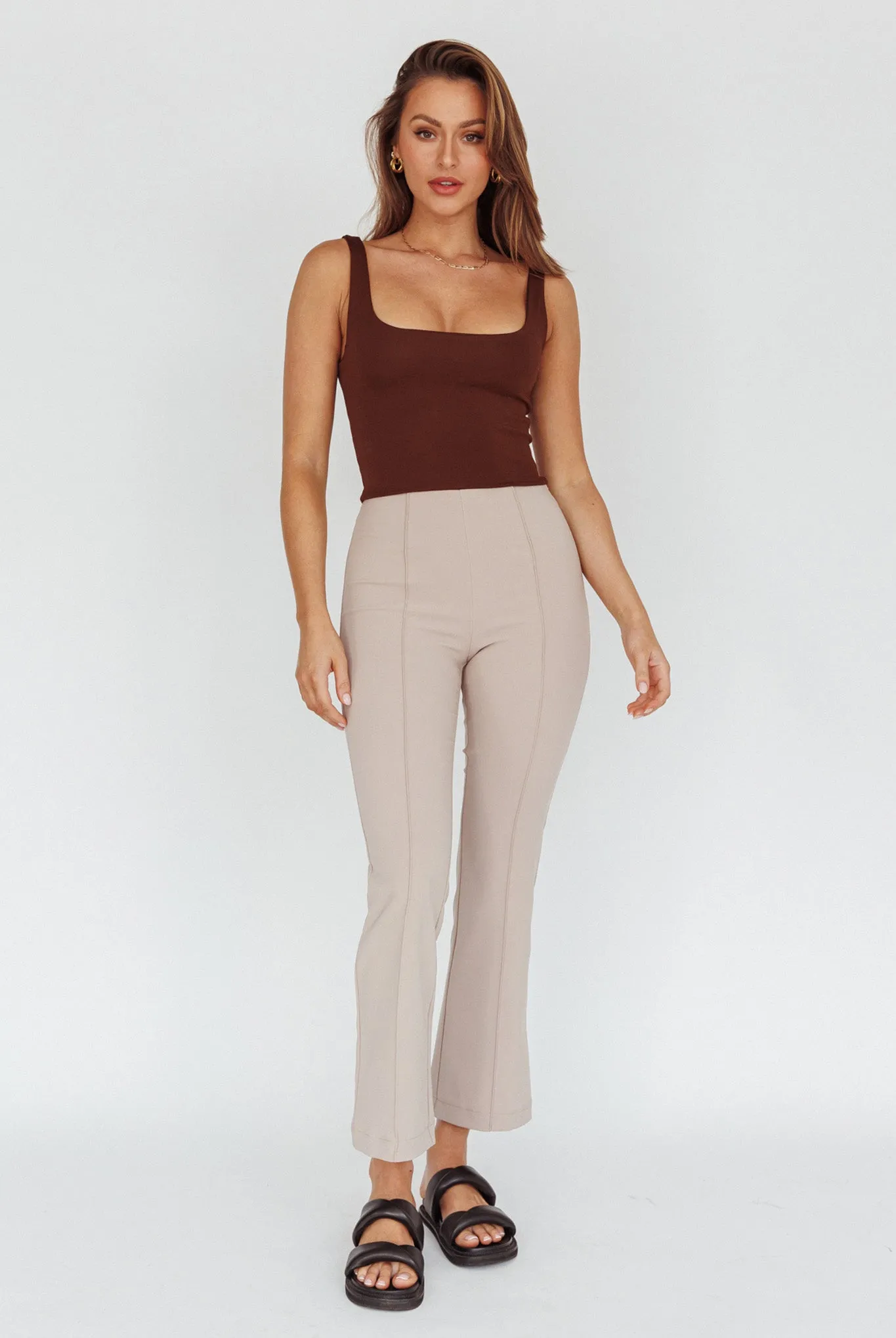 Sabria Mid-Rise Flare Pants Beige