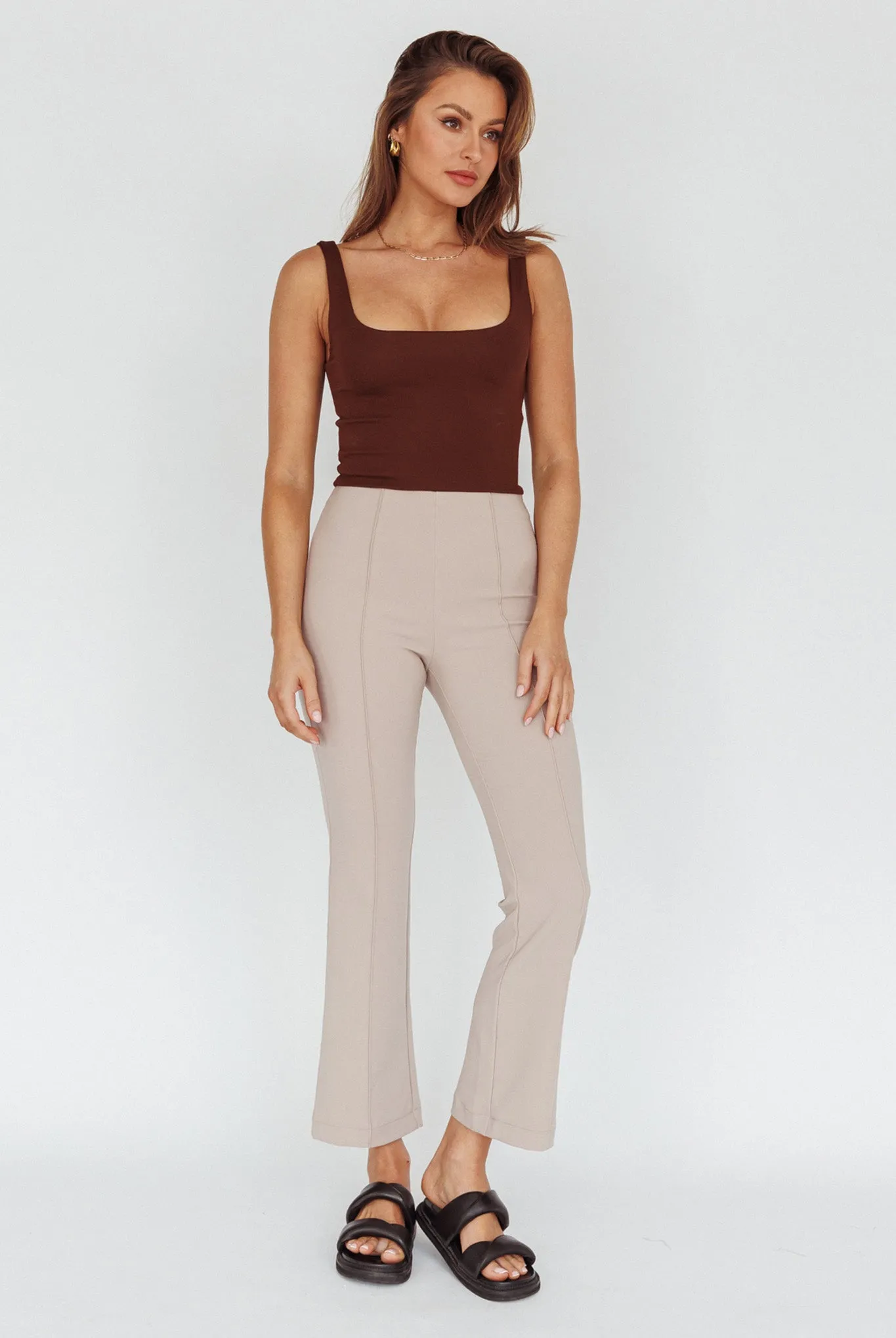 Sabria Mid-Rise Flare Pants Beige