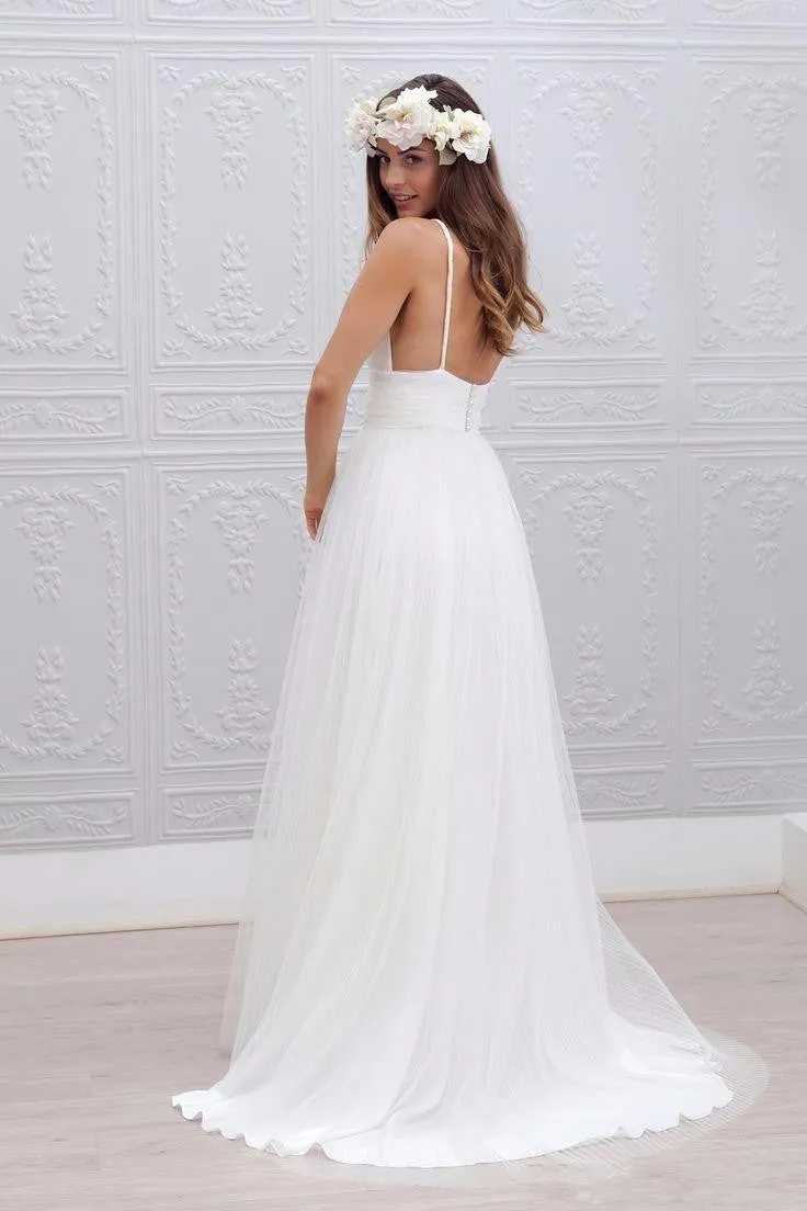 Sexy Beach Wedding Dresses with Spaghetti Straps at Bling Brides Bouquet