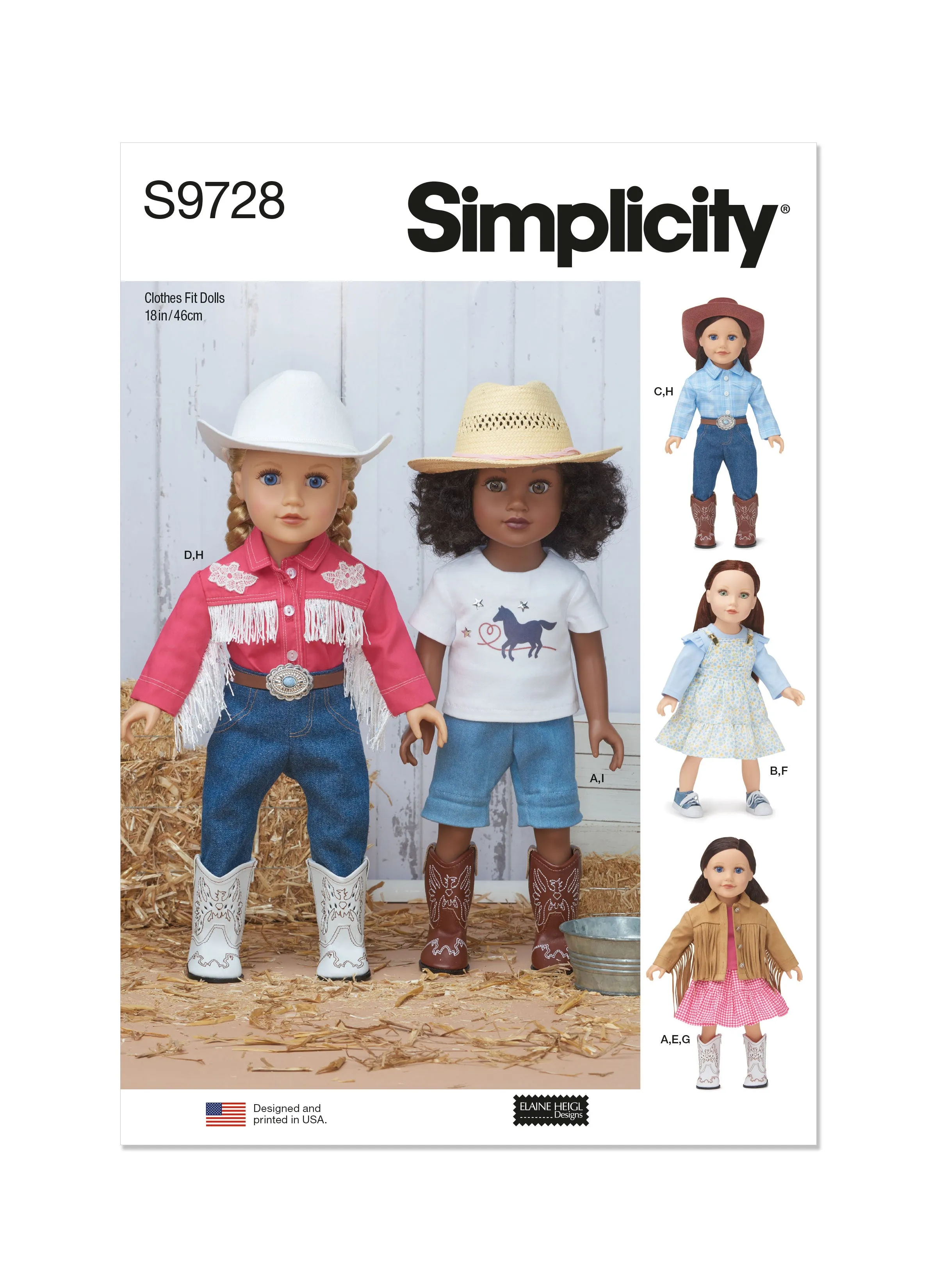 Simplicity 9728 Western Doll Clothes pattern by Elaine Heigl Designs