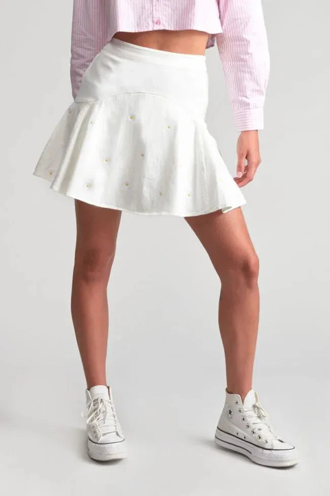 Skirt short with daisy embroidery