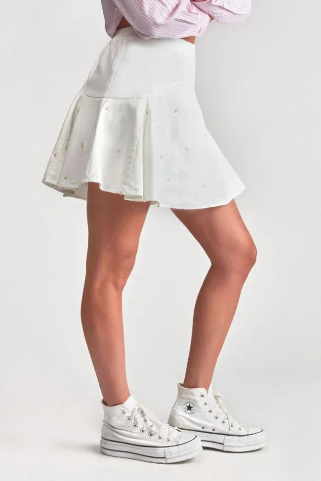 Skirt short with daisy embroidery