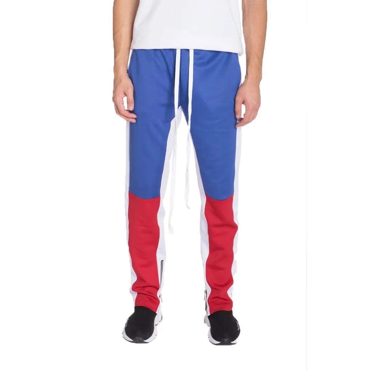 Sky Blue & Red Color Block Track Pants