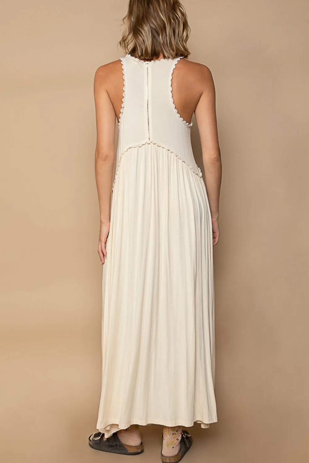 Sleeveless Back Zipper Front Slit Maxi Dress