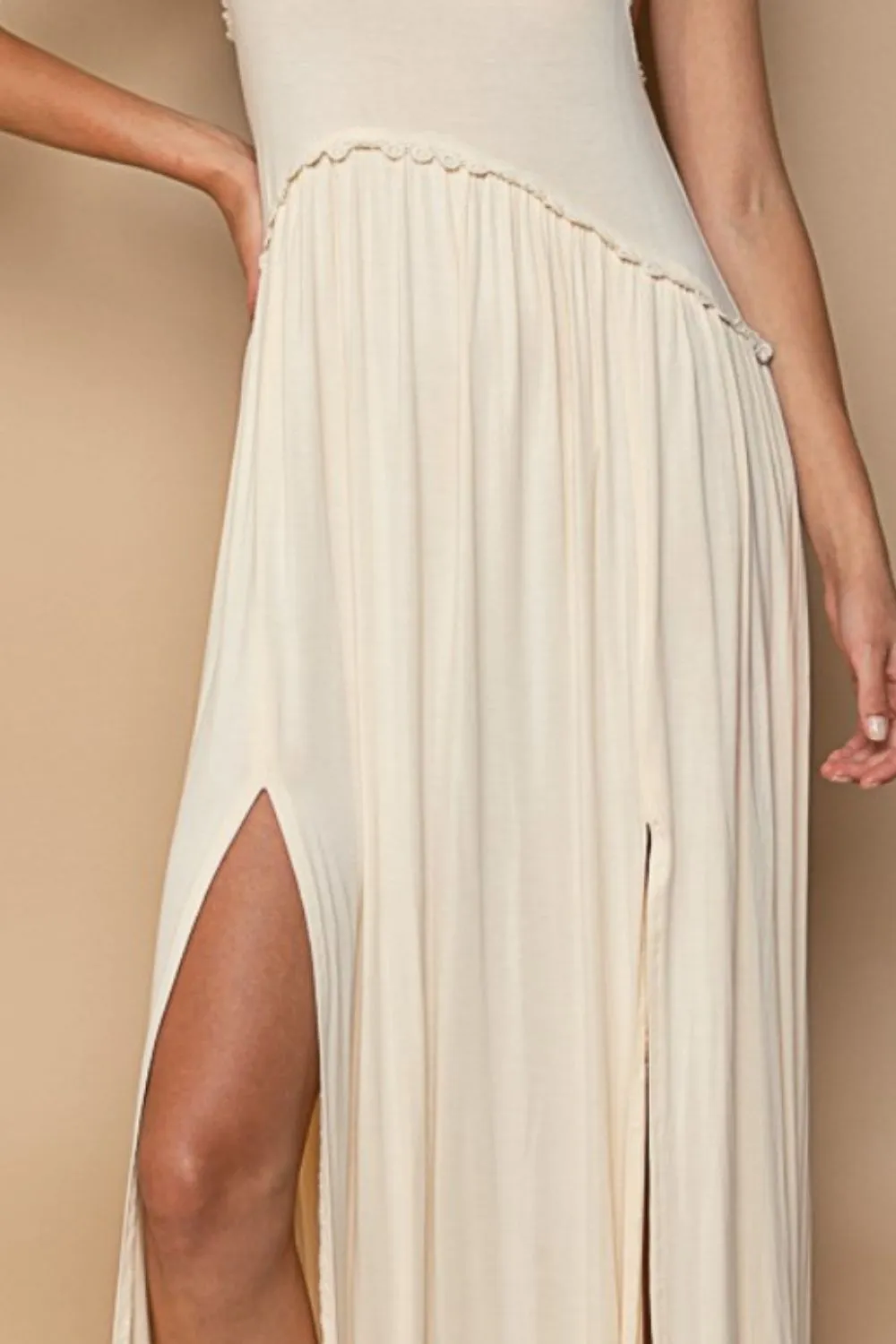 Sleeveless Back Zipper Front Slit Maxi Dress