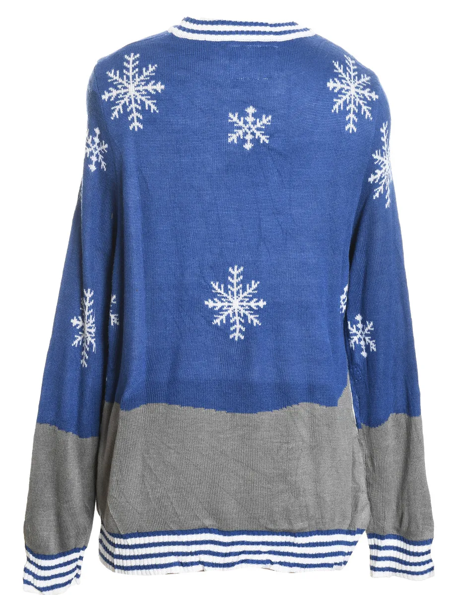 Snowman Navy Patterned Christmas Jumper - L