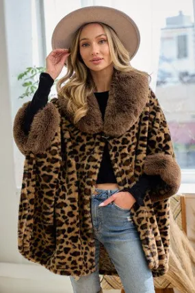 Soft Faux Fur Leopard Knit Cape