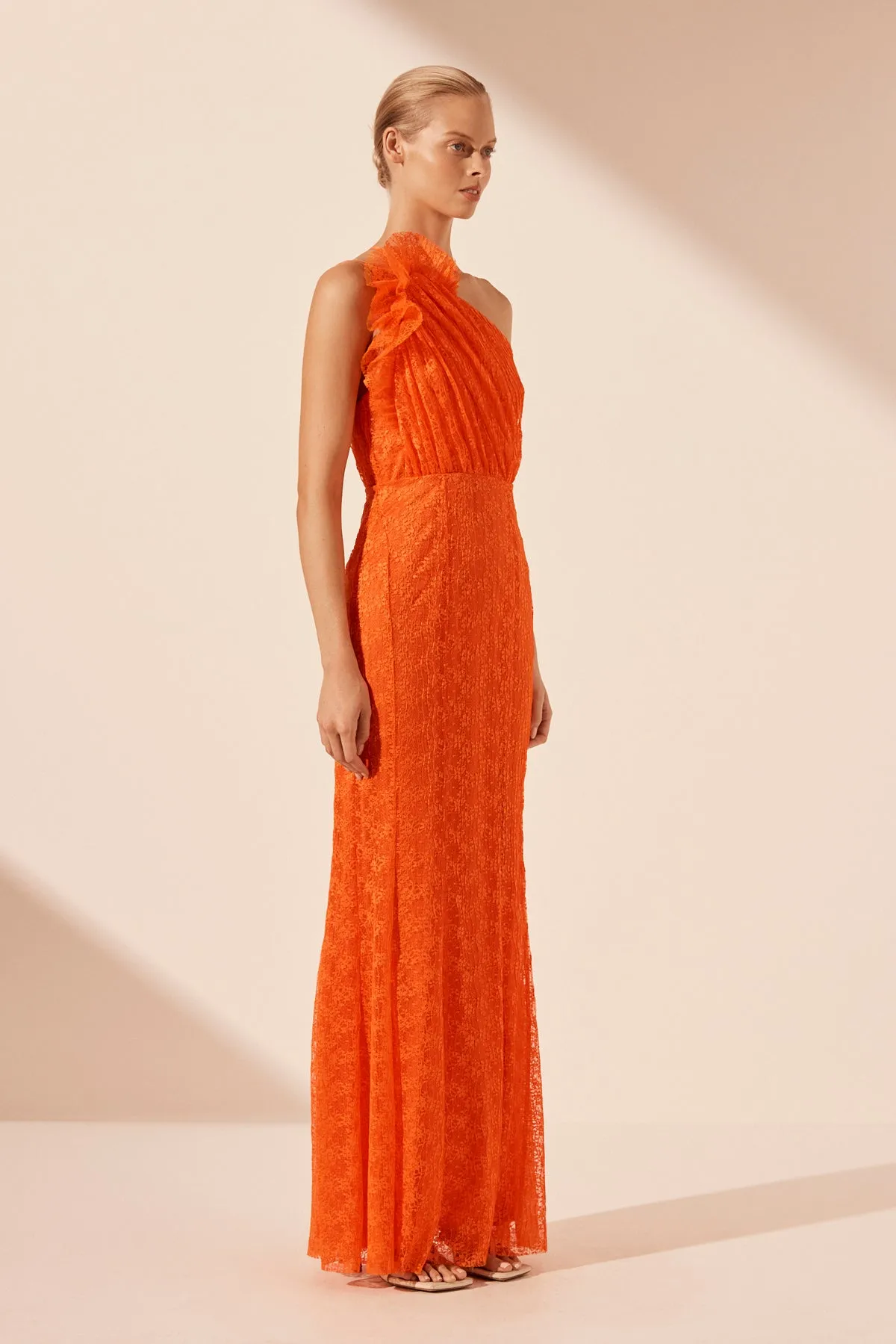 SOL LACE ASYMMETRICAL DETAIL MAXI DRESS - FLAME