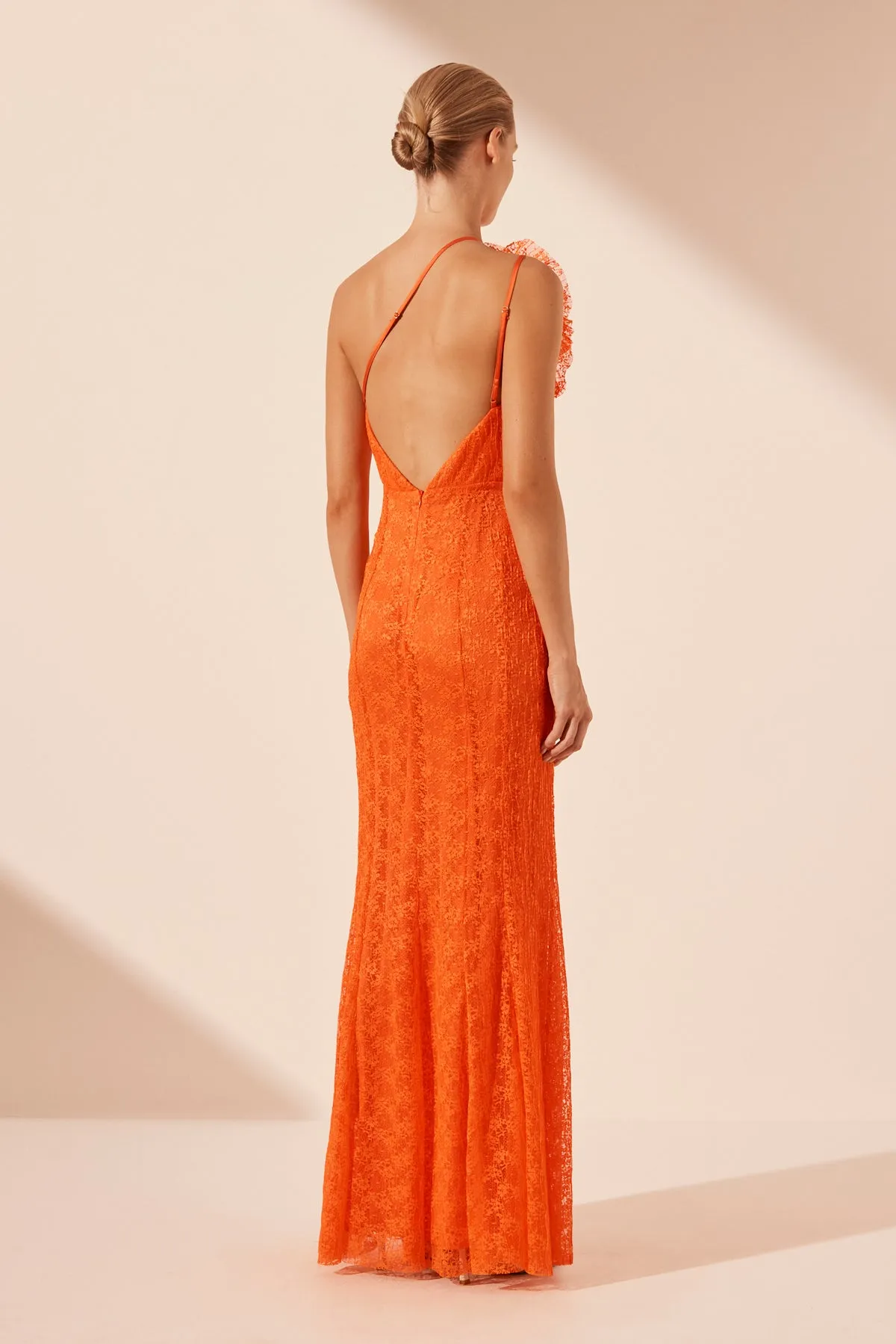 SOL LACE ASYMMETRICAL DETAIL MAXI DRESS - FLAME