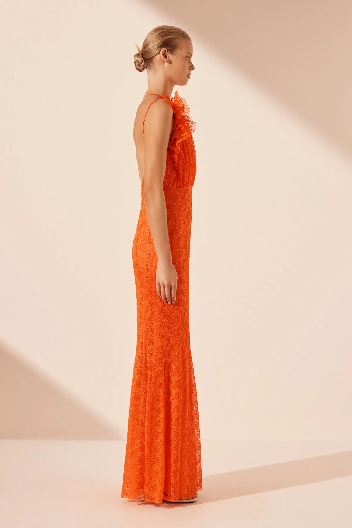 SOL LACE ASYMMETRICAL DETAIL MAXI DRESS - FLAME