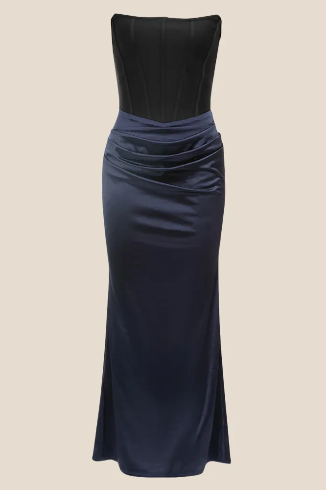 Strapless Navy Blue and Black Mermaid Long Dress