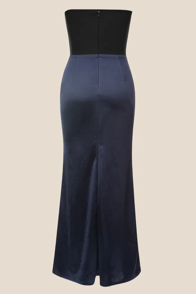 Strapless Navy Blue and Black Mermaid Long Dress