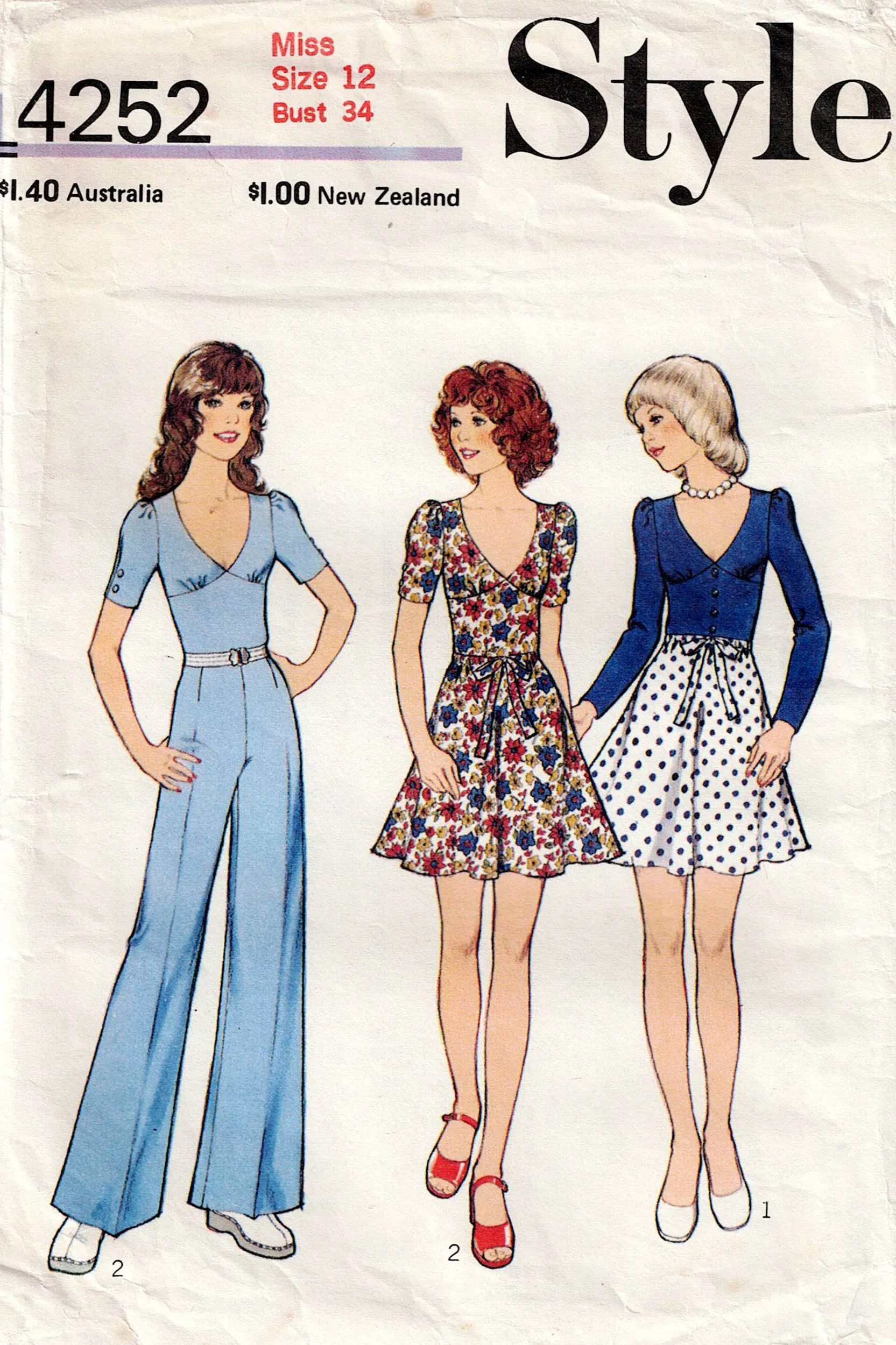 Style 4252 Womens Midriff Top Skirt & Pants 1970s Vintage Sewing Pattern Size 12 Bust 34 inches