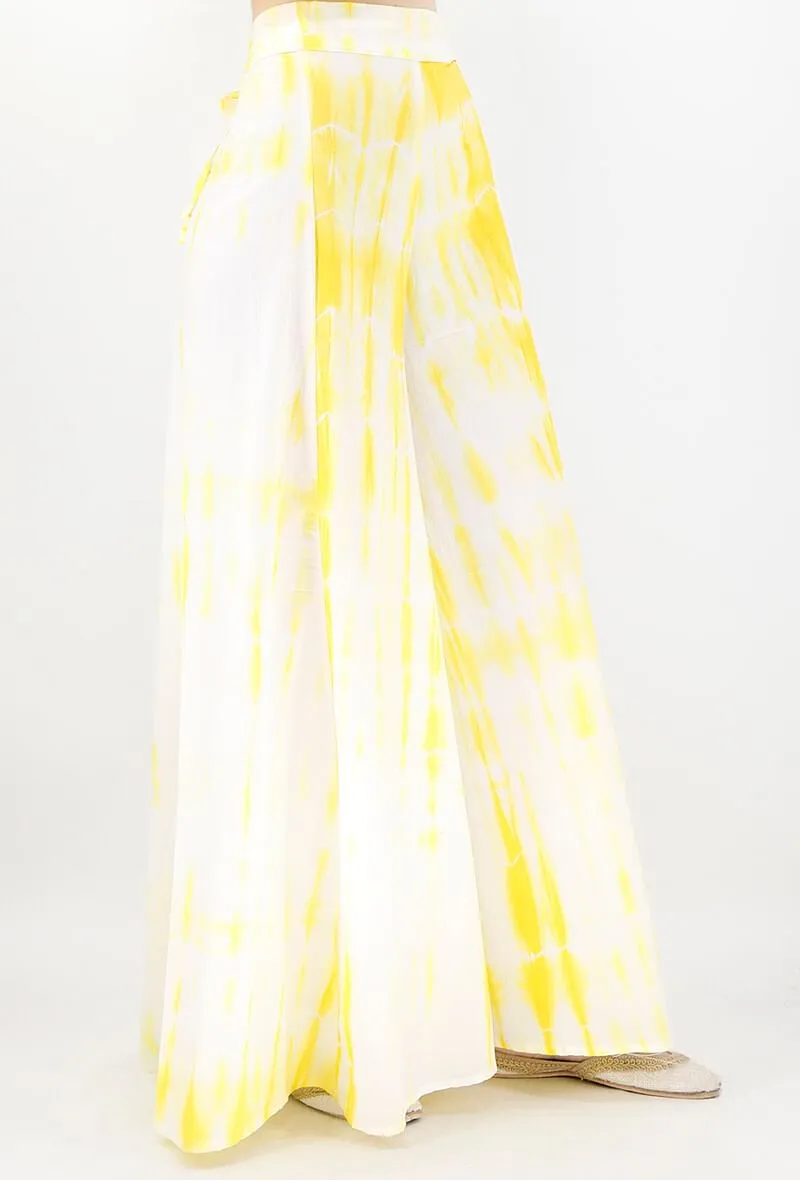 Summer Yellow And White Tie And Dye Cotton Palazzo