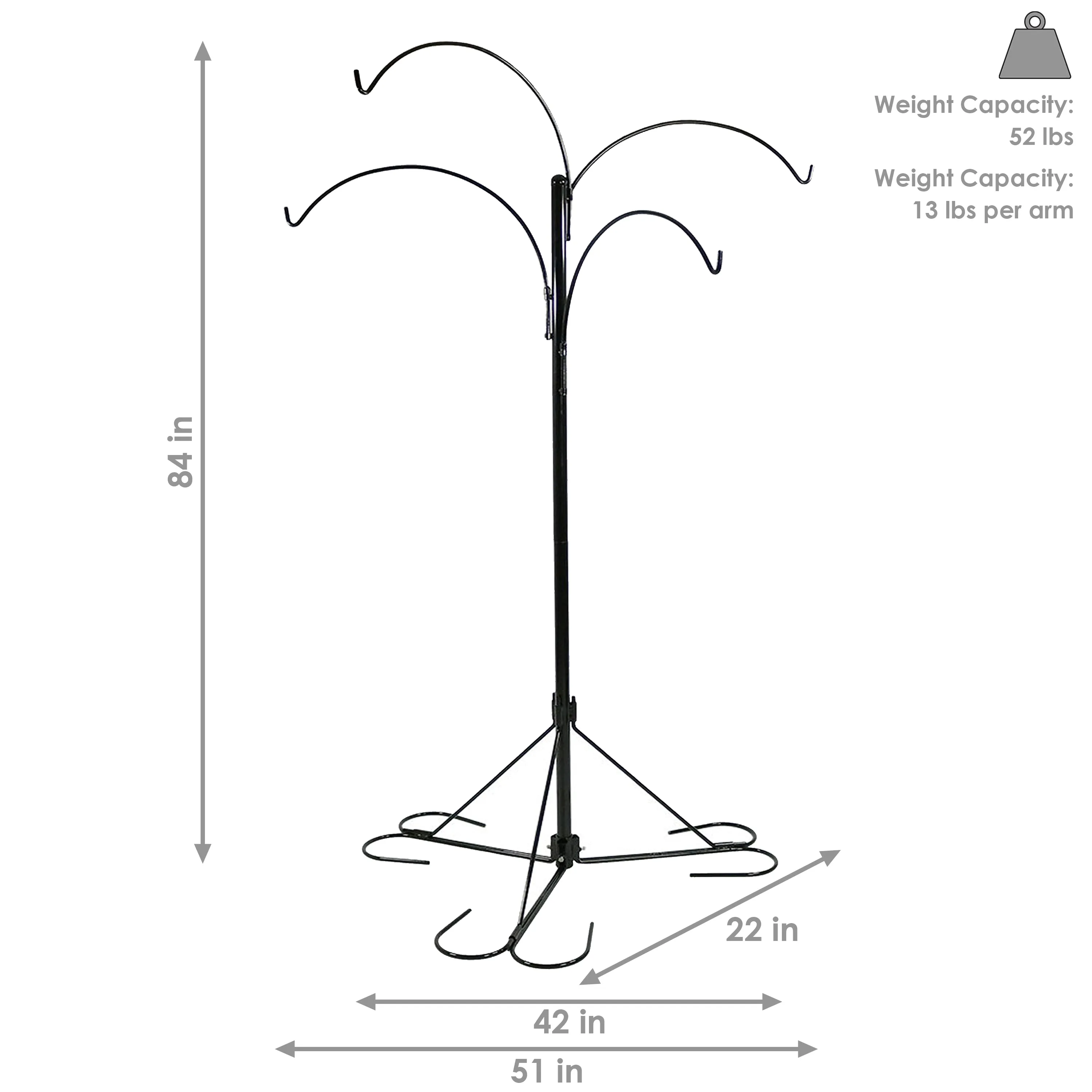 Sunnydaze 4-Arm Hanging Basket Stand with Adjustable Arms - 84" H