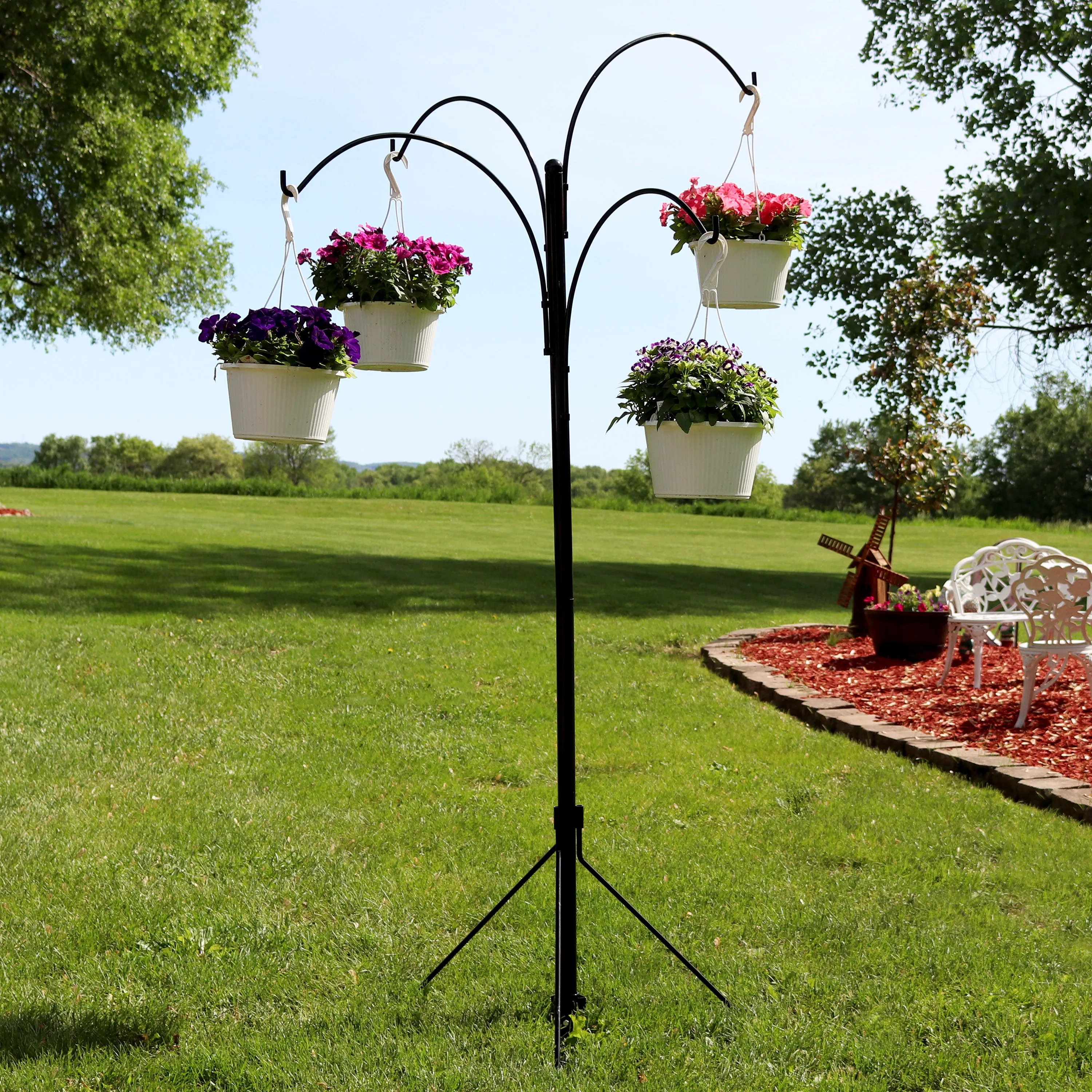 Sunnydaze 4-Arm Hanging Basket Stand with Adjustable Arms - 84" H