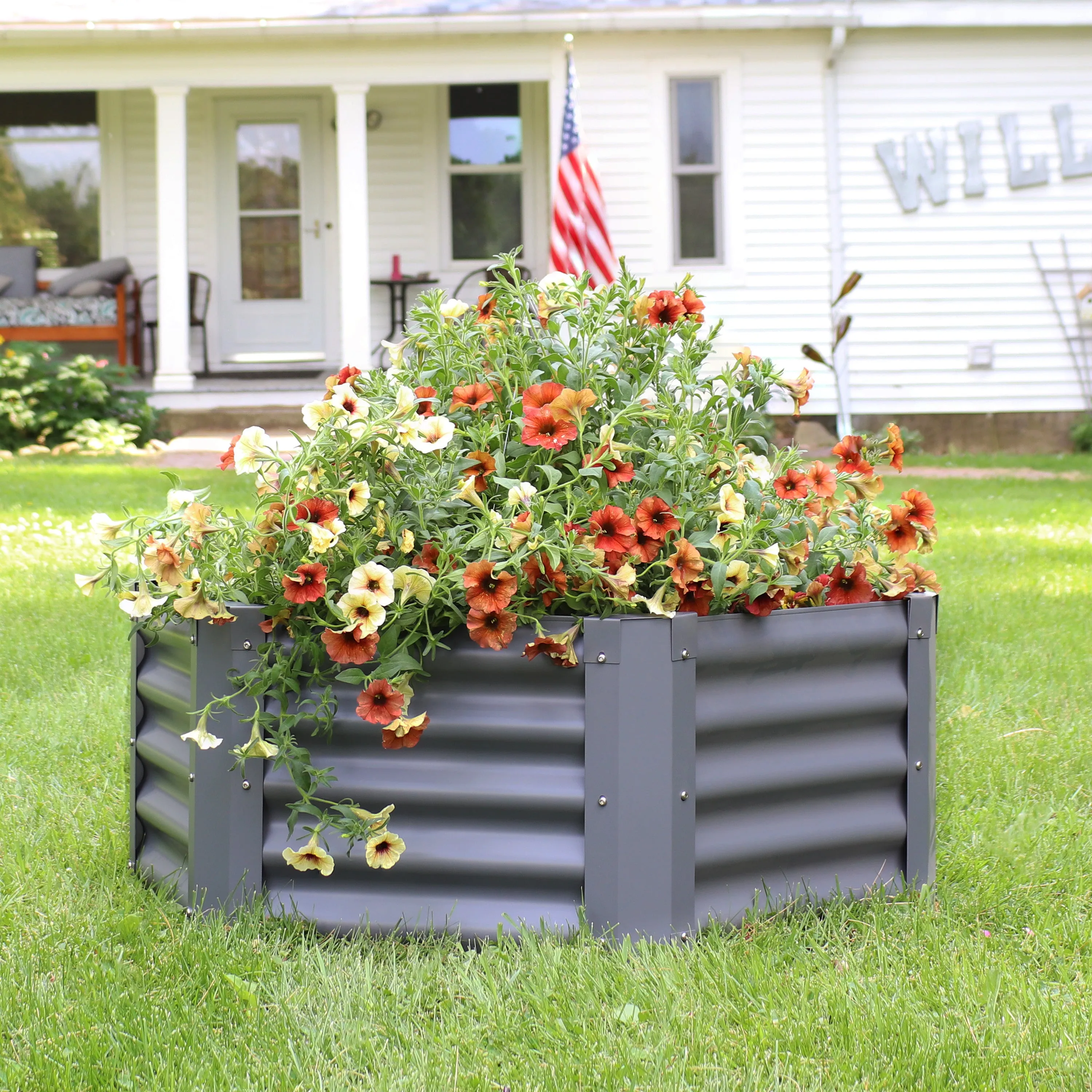 Sunnydaze 41" Steel Hexagon Raised Garden Bed