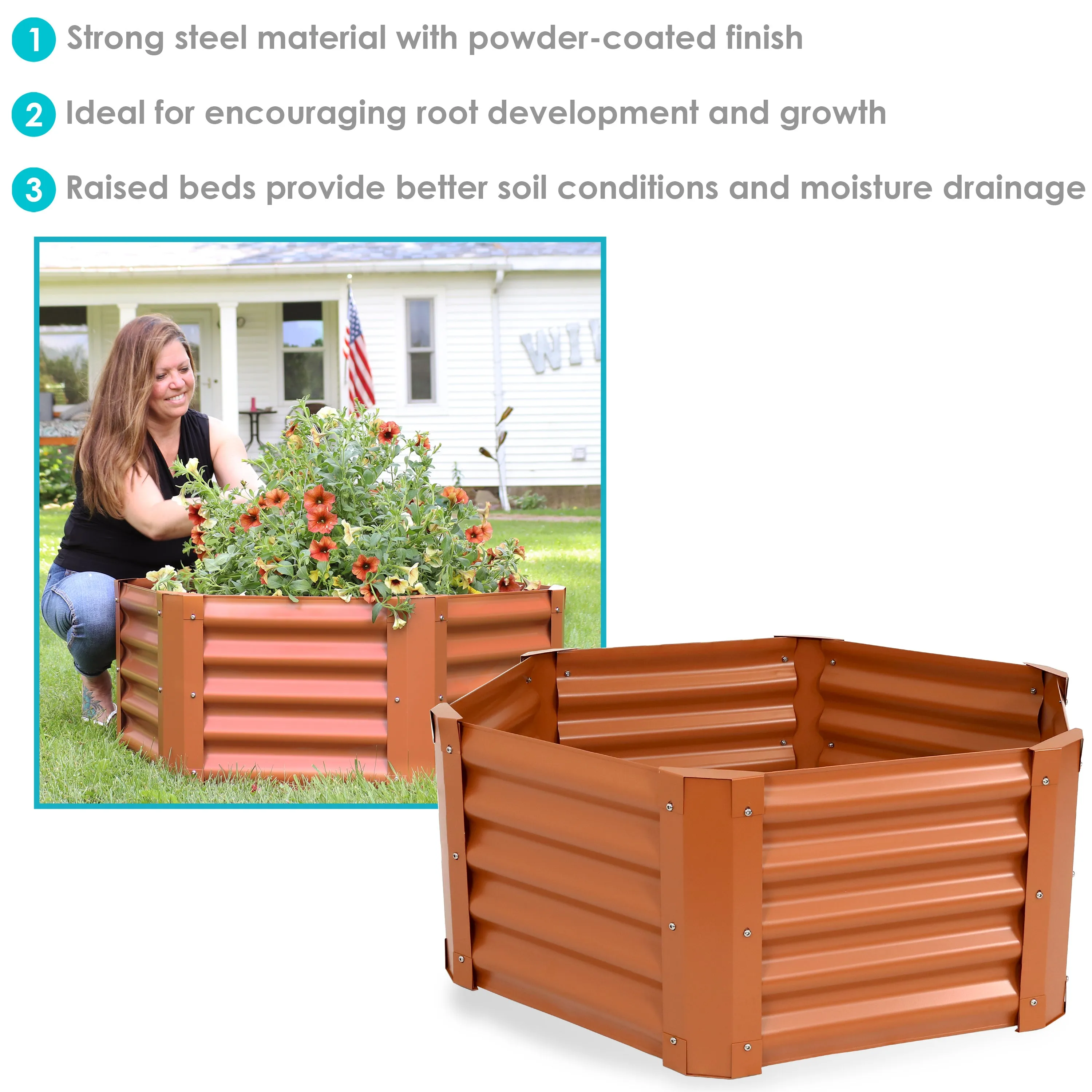 Sunnydaze 41" Steel Hexagon Raised Garden Bed