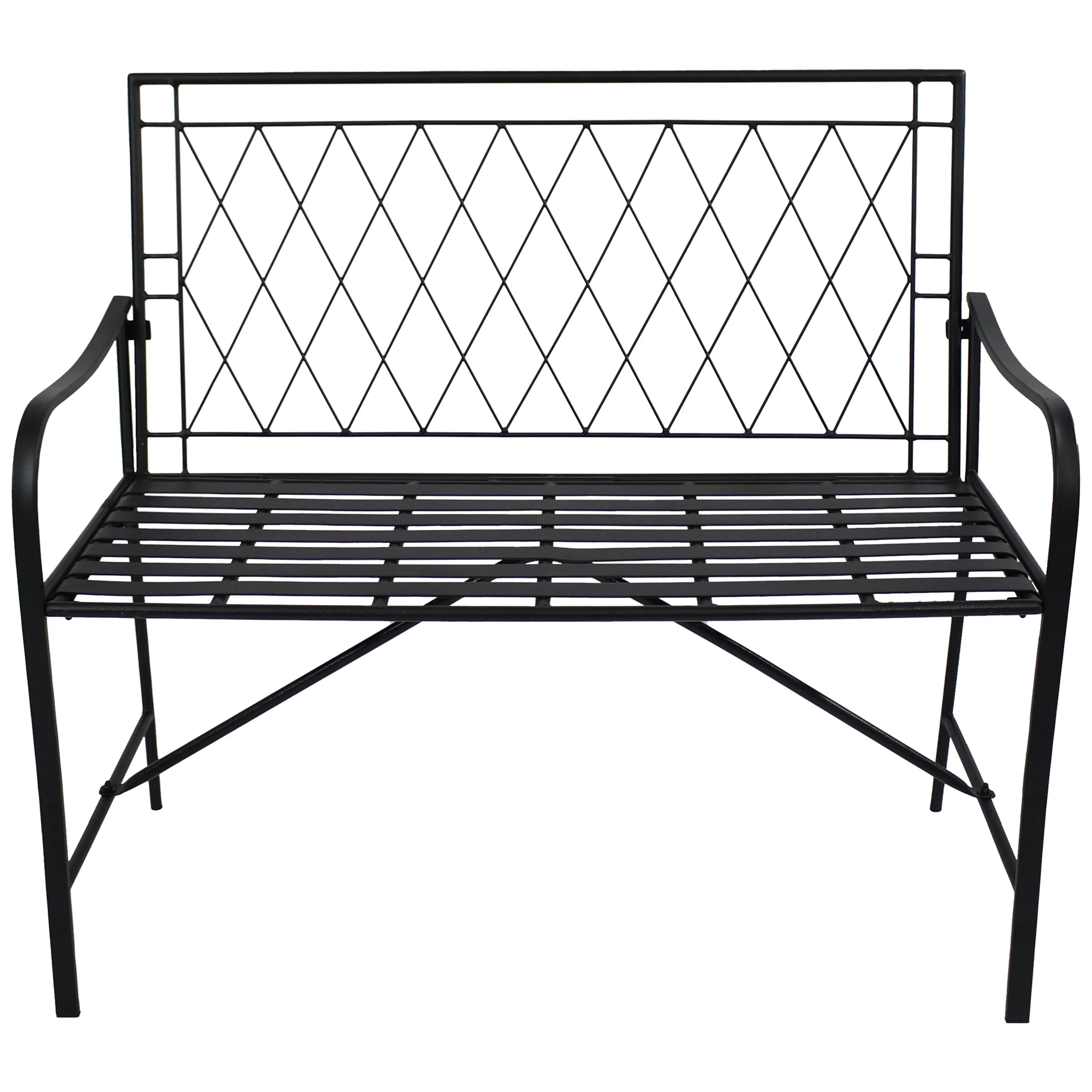 Sunnydaze Argyle Diamond Iron Outdoor Patio Bench - Black