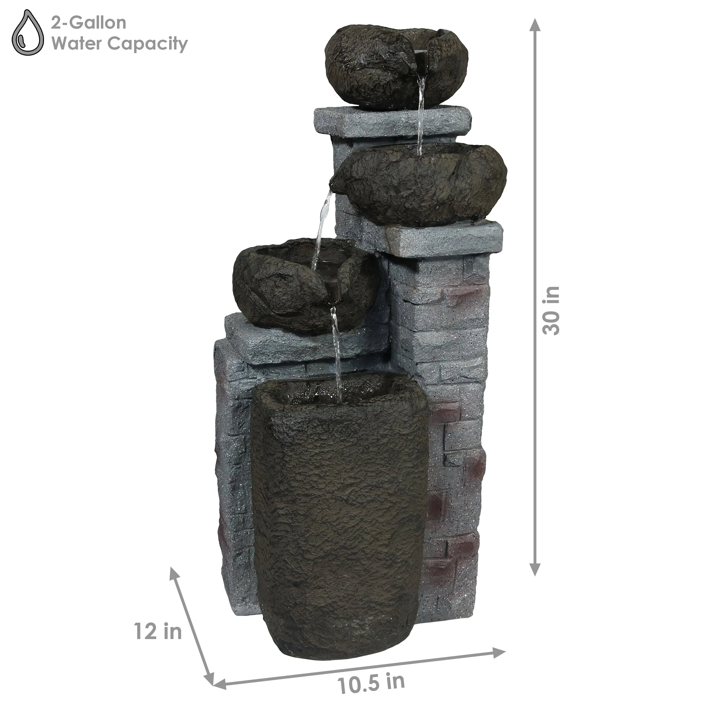 Sunnydaze Cascading Stone Bowls Solar with Battery Backup Fountain