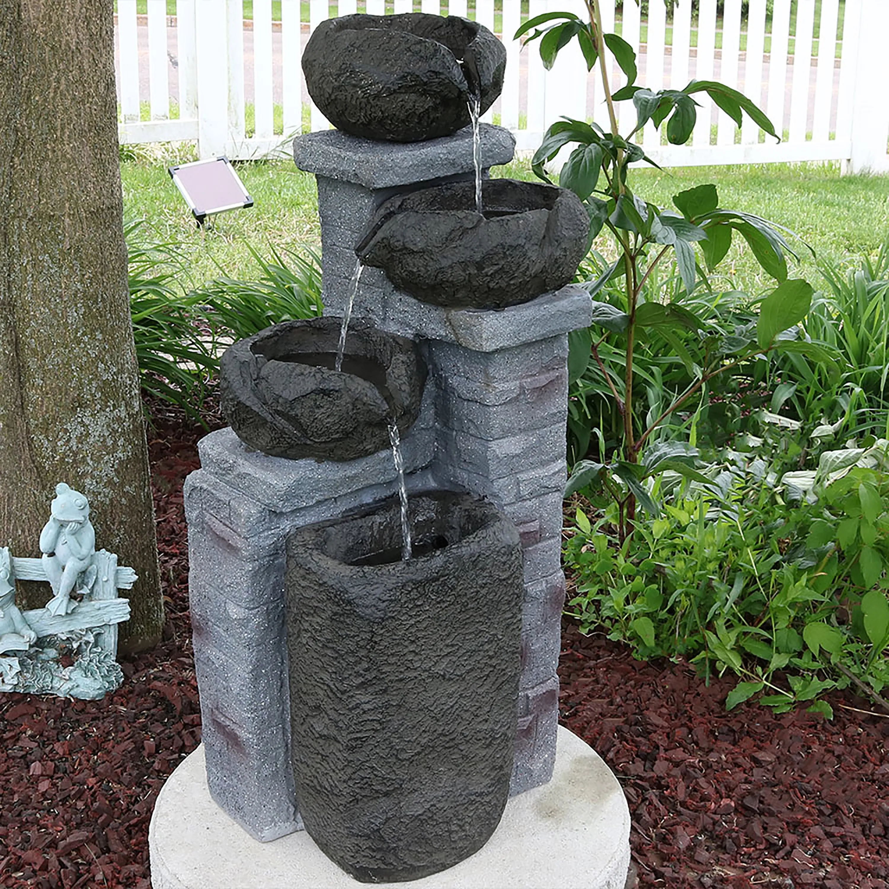 Sunnydaze Cascading Stone Bowls Solar with Battery Backup Fountain