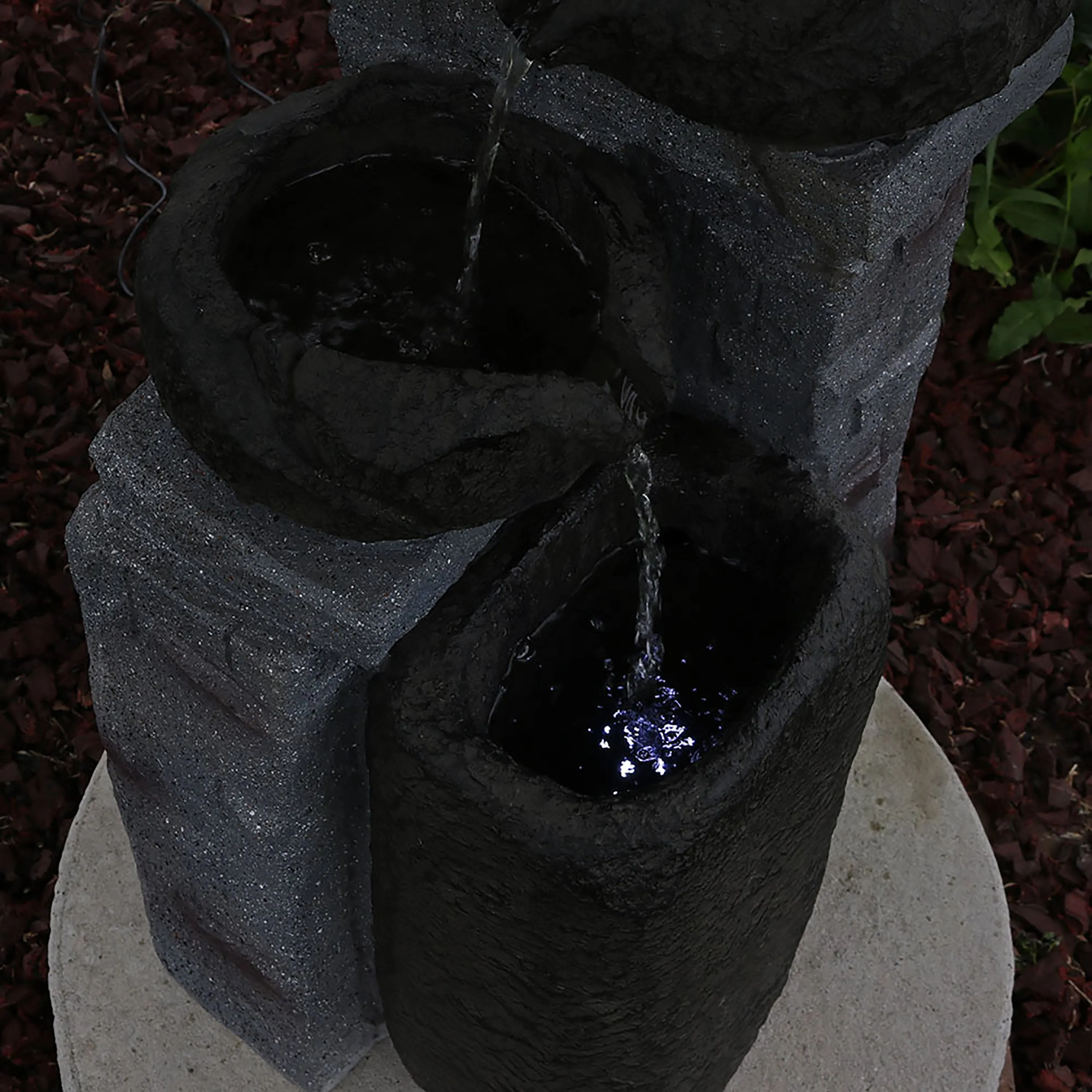 Sunnydaze Cascading Stone Bowls Solar with Battery Backup Fountain